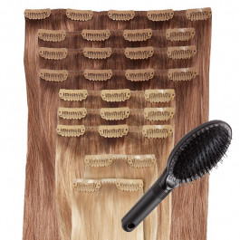 DELUXE - Clip in Extensions Set aus Echthaar in 40 cm Haarlänge  + GRATIS BÜRSTE