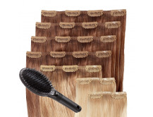 Clip in Extensions Set für Haarverdichtung / Haarverlängerung aus Echthaar in 50cm, Größe M  + GRATIS BÜRSTE