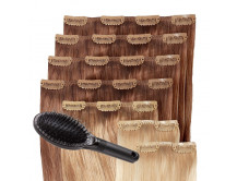 Clip in Extensions Set für Haarverdichtung / Haarverlängerung aus Echthaar in 40cm, Größe M + GRATIS BÜRSTE