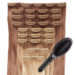 DELUXE - Clip in Extensions Set aus Echthaar in 50 cm Haarlänge + GRATIS BÜRSTE